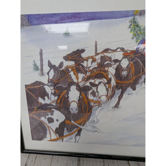 Jane McClure Jane's Prints Santa Claus Sleigh Cows Country Framed Print - Picture 4 of 5